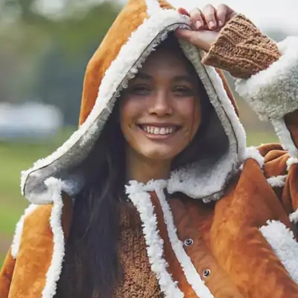 FREE PEOPLE VEGAN Leather Shearling SHERPA HOODED Jacket - Picture 4 of 13